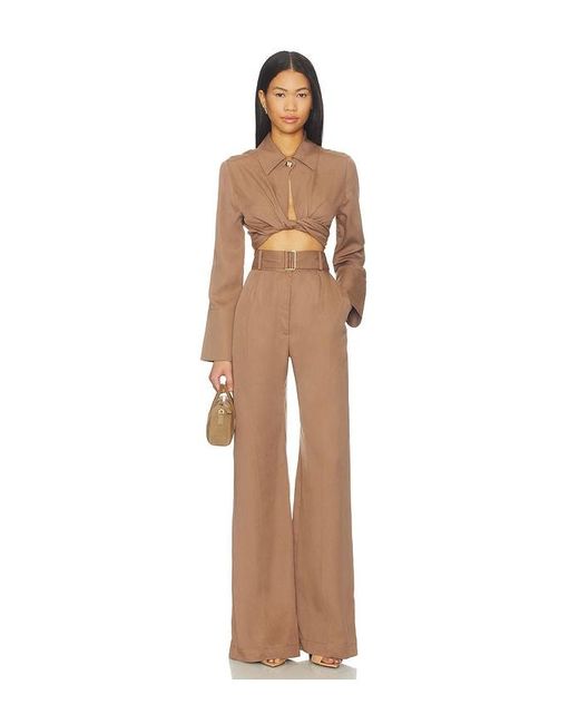 Matthew Bruch Natural Collared Long Sleeve Wrap Top