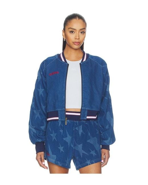 Adidas Originals Blue Superstar Denim Graphic Varsity Bomber Jacket