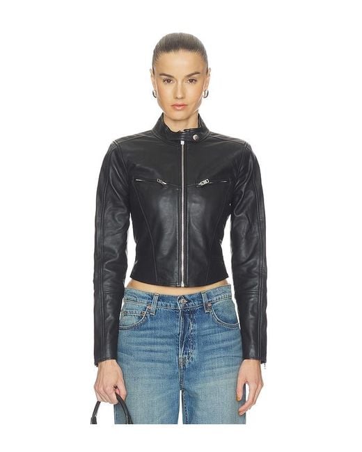 GRLFRND Blue Danica Leather Racer Jacket