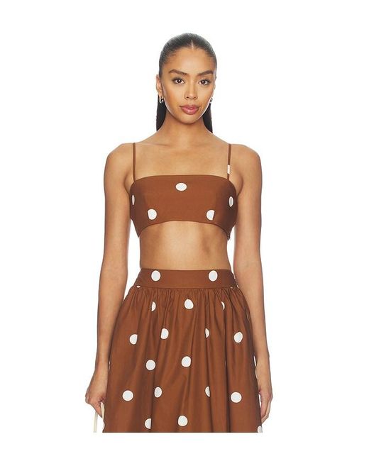 Susana Monaco Brown Polka Poplin Crop String Top