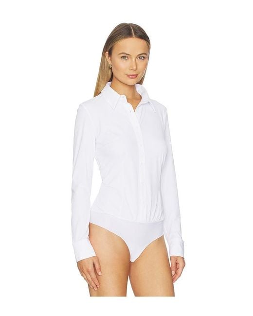 Commando White Klassischer Gerippter Hemdbody Mit Button-Down-Kragen