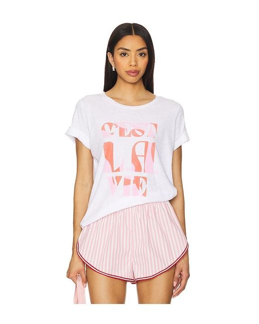Sundry White Cest La Vie Rolled Sleeve Tee