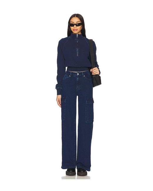 GOOD AMERICAN Blue Jeanius Mock Zip Pullover