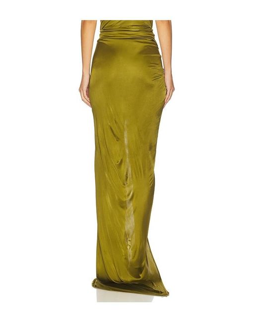 Atlein Yellow Draped Asymmetric Skirt
