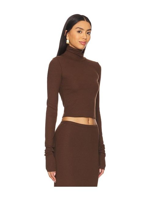 ÉTERNE Brown Cropped Fitted Turtleneck Top