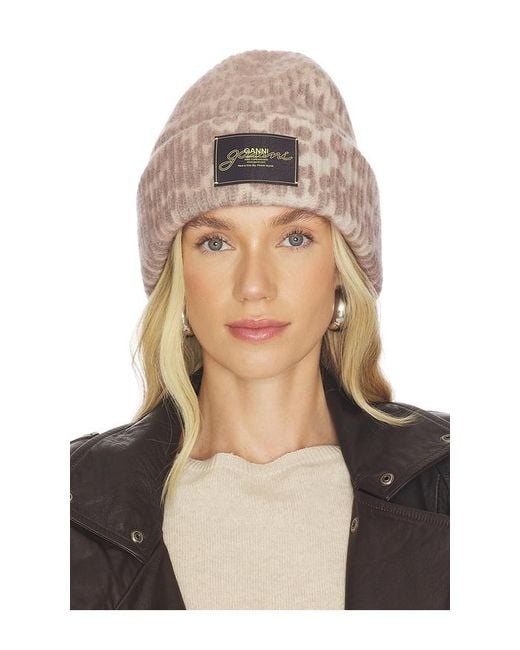 Ganni Natural Graphic Mix Printed Beanie
