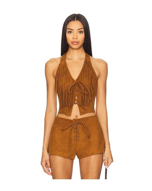 Lovers + Friends Orange Noella Faux Suede Top