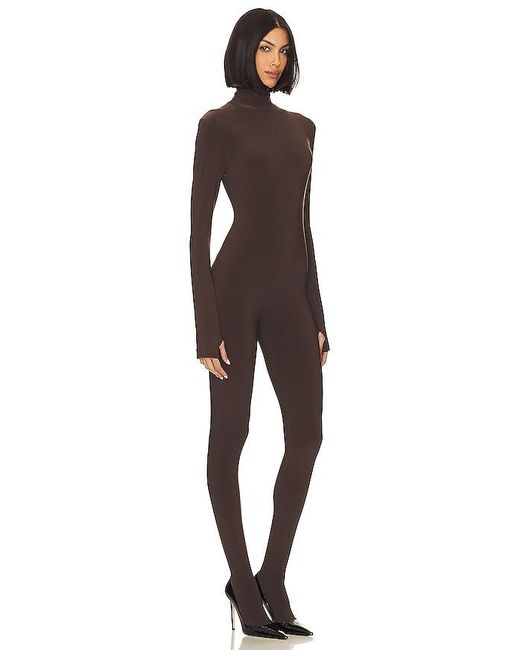 Norma Kamali Brown Slim Fit Turtle Catsuit With Footsie