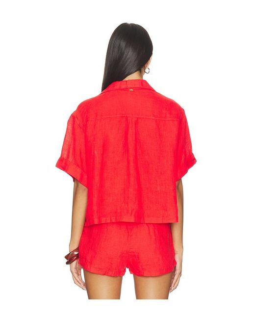 PQ Swim Red Linen Button Up Top