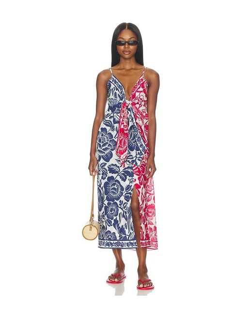 Farm Rio Red Cashew And Birds Long Dress