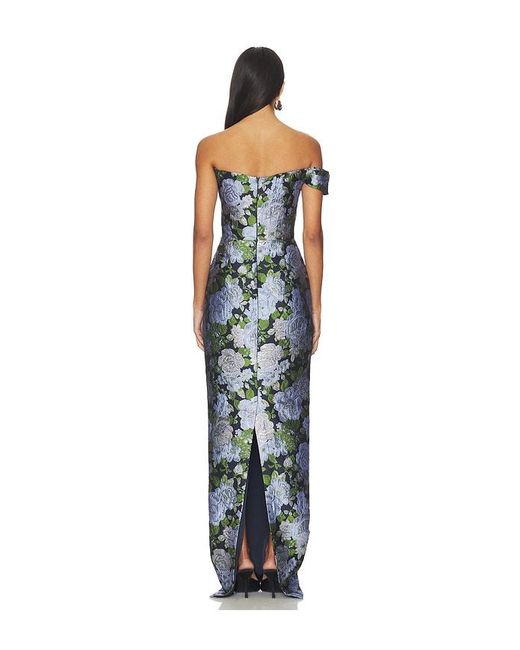 SAU LEE Blue Jackson Jacquard Gown