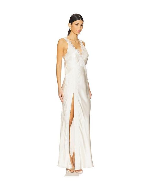 Shona Joy White La Lune Cumulus Silk Lace Strap Split Maxi Dress