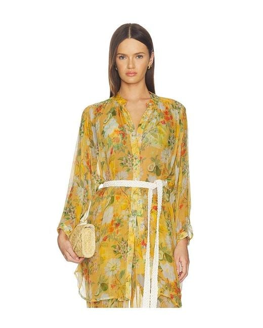VERANDAH Yellow Boho Mini Shirt Dress