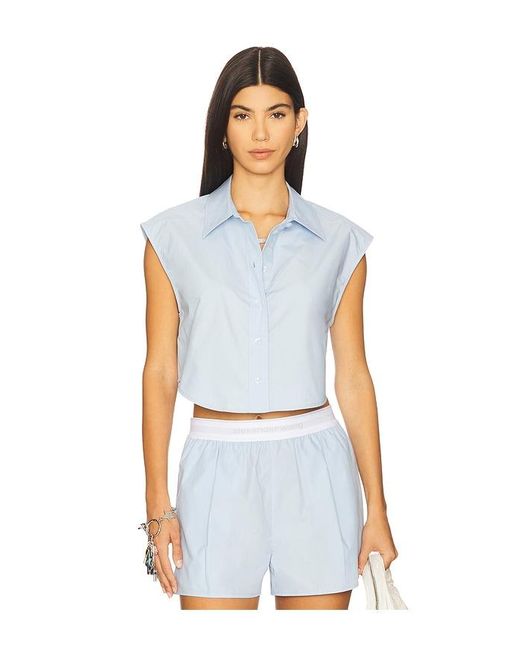 Cropped Button Down Sleeveless Shirt With Necklace En Color Bebe Azul Talla (También En M, S, Xs) Alexander Wang de color White