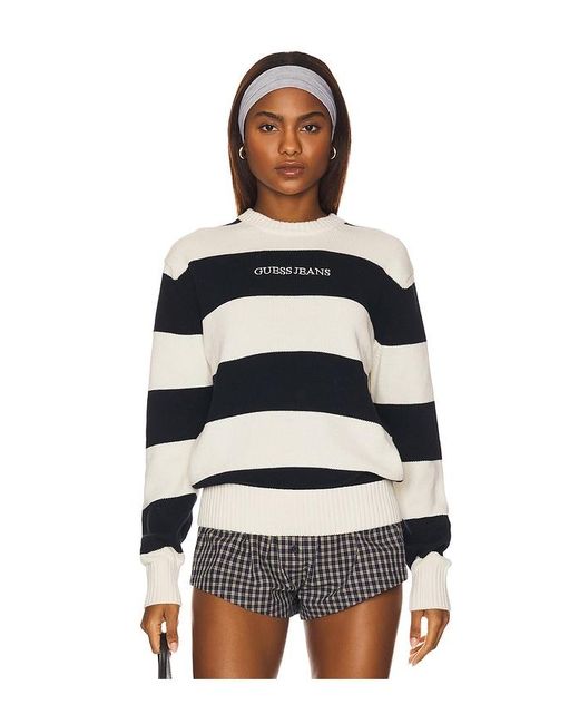 Guess Black Long Sleeve Striped Sweater for men