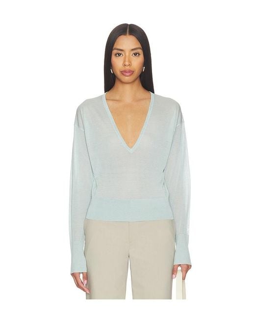 Fleur du Mal White Sheer Knit V-Neck Sweater