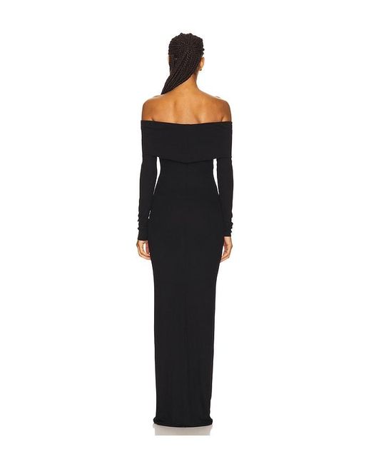 ÉTERNE Black Long Sleeve Off-Shoulder Butter Rib Maxi Dress
