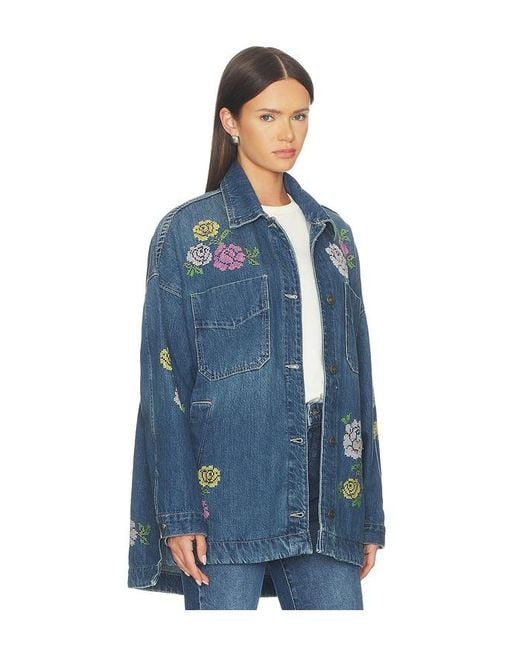 Free People Blue X We The Free Madison City Embroidered Jacket