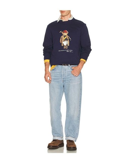 Polo Ralph Lauren Blue Long Sleeve Fleece Society Bear Crewneck Sweatshirt for men