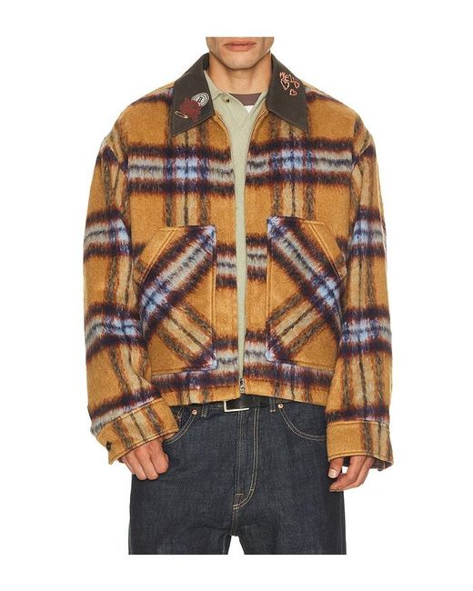 we11done Orange Teddy Doodle Check Pattern Jacket for men