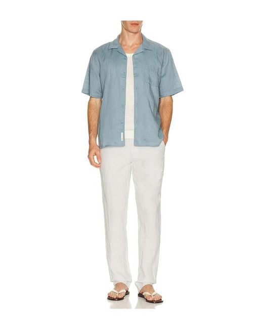 Onia Blue Air Linen Convertible Vacation Shirt for men