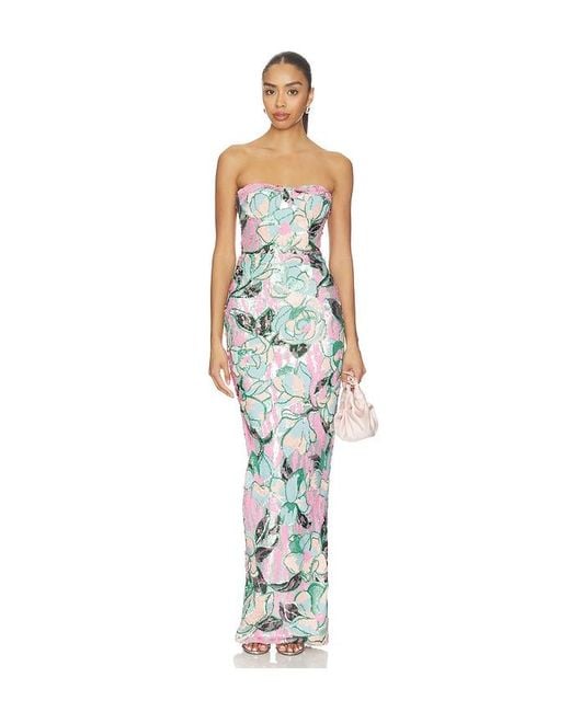 Bronx and Banco White Calypso Sequin Dahlia Strapless Maxi Dress