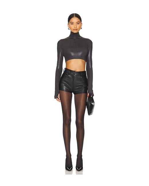 Norma Kamali Black Faux Leather High-Waist Shorts