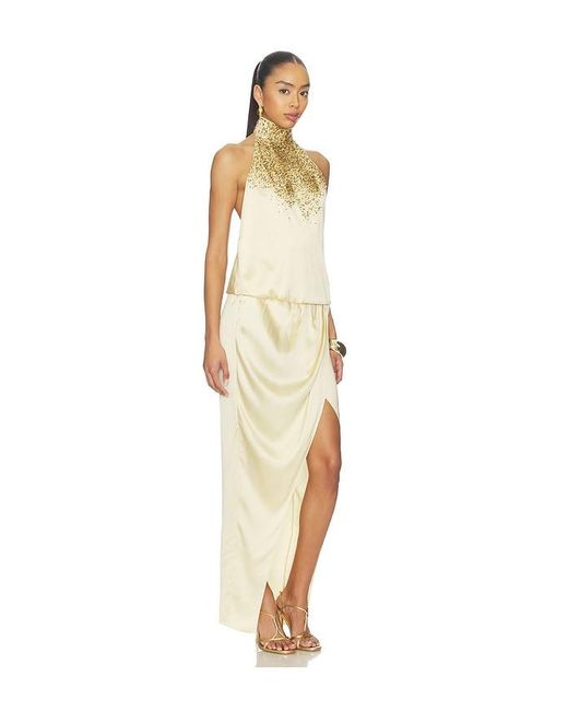 Balmain Natural Halterneck Sand Pearl Embroidered Dress