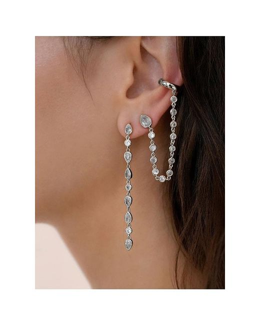 Ettika Metallic Ear Cuff Crystal Chain Stud