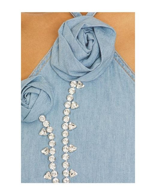 Area Blue Crystal Rosette Handkerchief Top