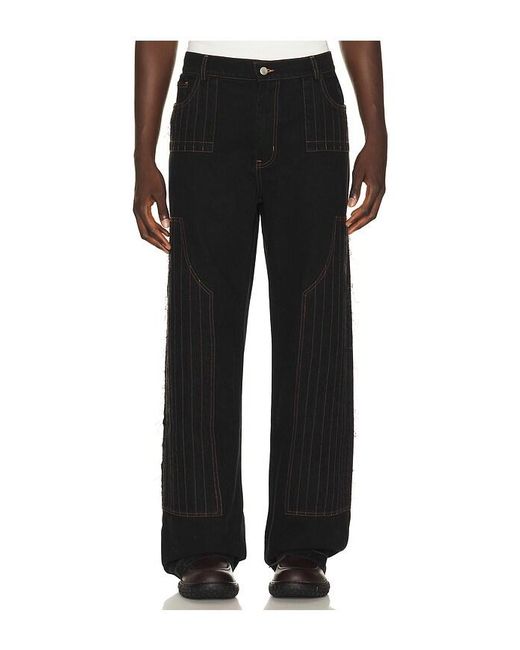 Pas Une Marque Black Distressed Patch Carpenter Pants for men