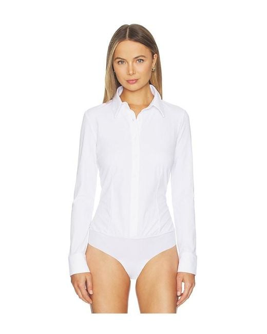 Commando White Klassischer Gerippter Hemdbody Mit Button-Down-Kragen