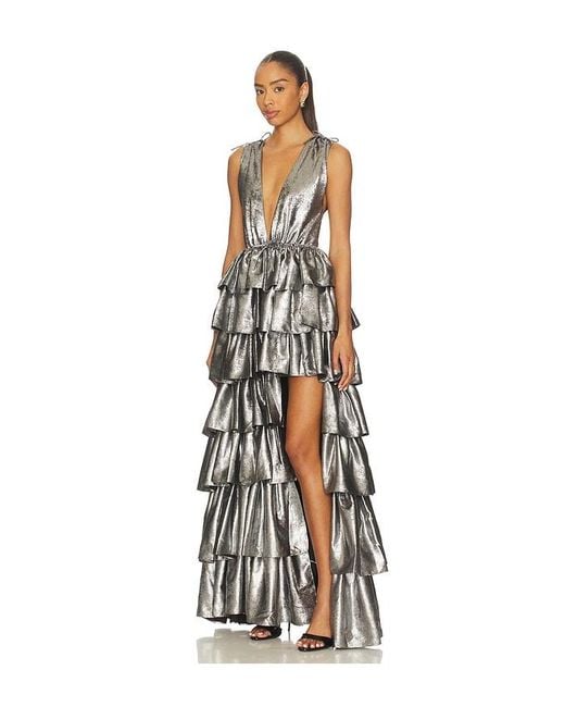 AKNVAS White Henriette Ruffle Gown
