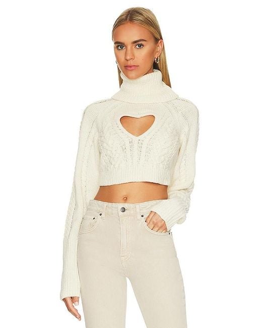 For Love & Lemons Natural Vera Cropped Cut Out Sweater