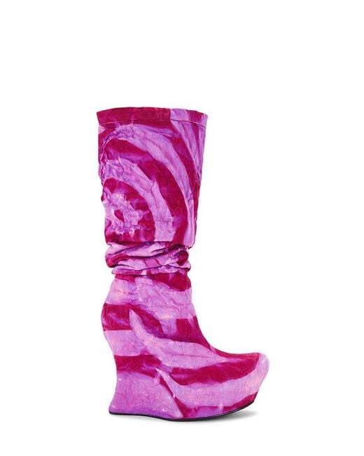 MASHA POPOVA Sculpted Wedge Denim Boots in Pink | Lyst