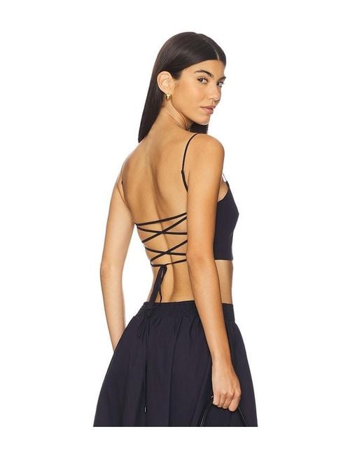 Susana Monaco Blue Poplin Lace Up String Top