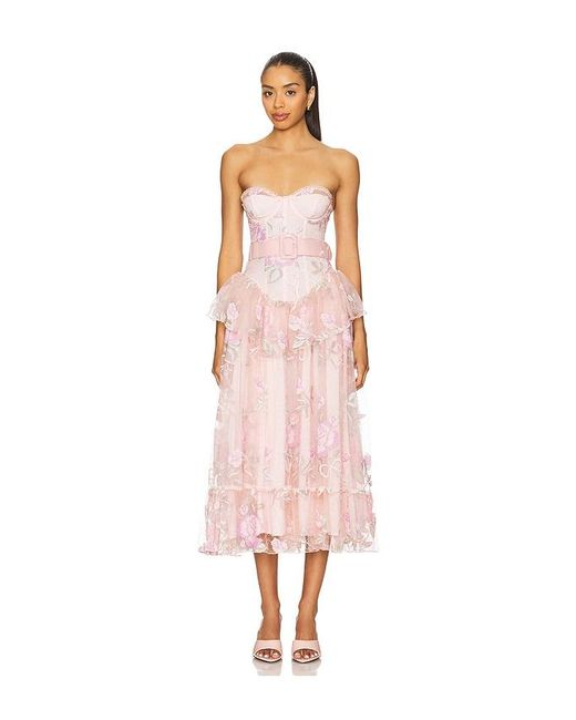 For Love & Lemons Pink Emmeline Embroidery Midi Dress