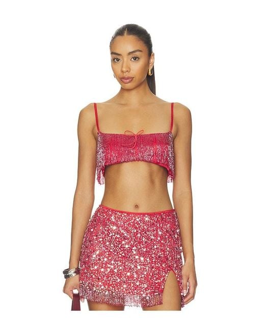 Asta Resort Red X Revolve Yasmin Fringe Bralette