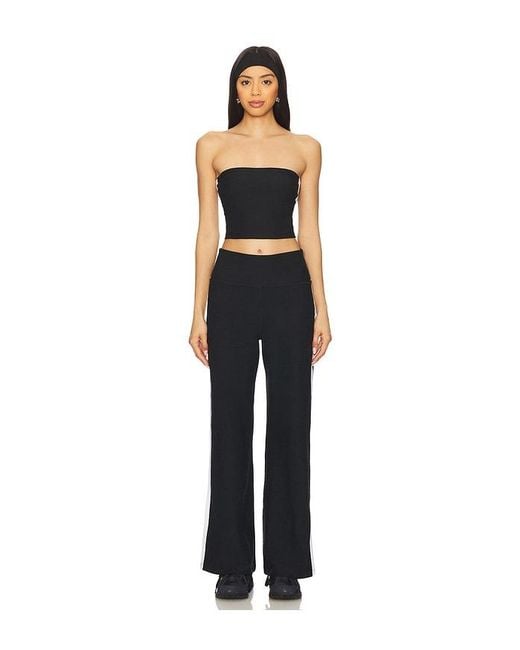 Beyond Yoga Black Spacedye Strapless Stripe Top
