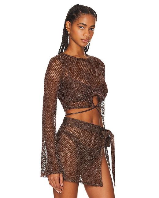 House of Harlow 1960 Brown X Revolve Sana Metallic Open Stitch Top