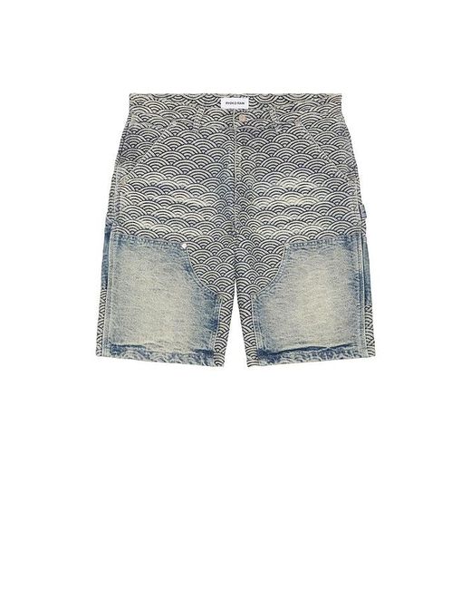 Ryoko Rain Gray Seigaiha Denim Shorts for men