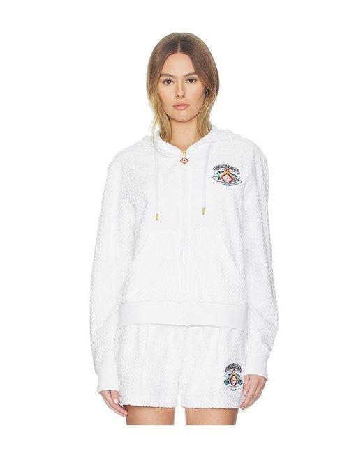 Casablanca White Waves Monogram Towelling Zip-Up Hoodie
