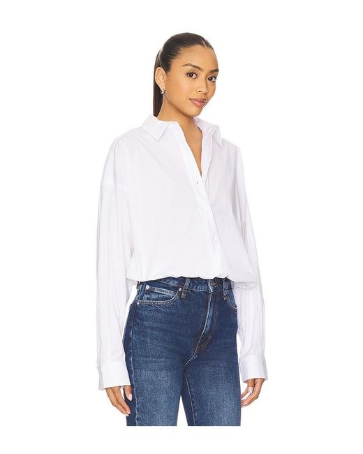GOOD AMERICAN Blue Poplin Bubble Shirt