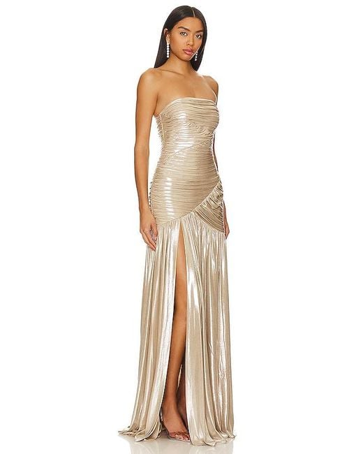 retroféte Natural Josie Pleated Metallic-Lamé Gown