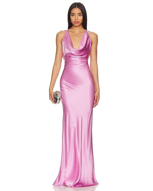 Michael Lo Sordo Pink Drape Front Maxi Dress