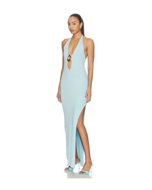 Runaway the Label Blue Lilabelle Halter Knit Maxi Dress