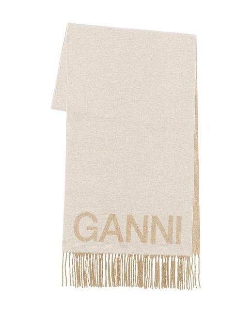 Ganni Blue Fringed Wool Scarf