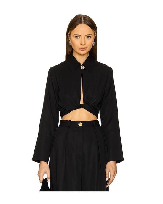 Matthew Bruch Black Collared Long Sleeve Wrap Top