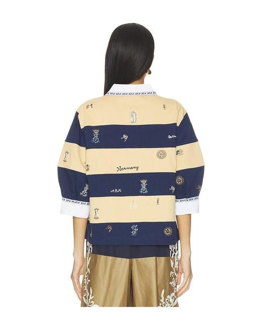 Sea Blue Juliet Embroided Short Sleeve Rugby Top