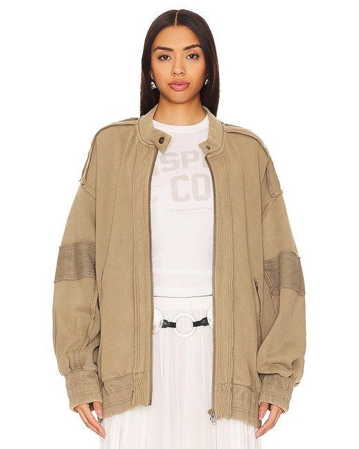 Free People Natural Lou Moto Zip In Olive Stone
